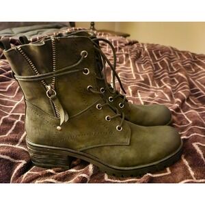 Dunes Womens Kobe Heeled Combat Lace Up Boot